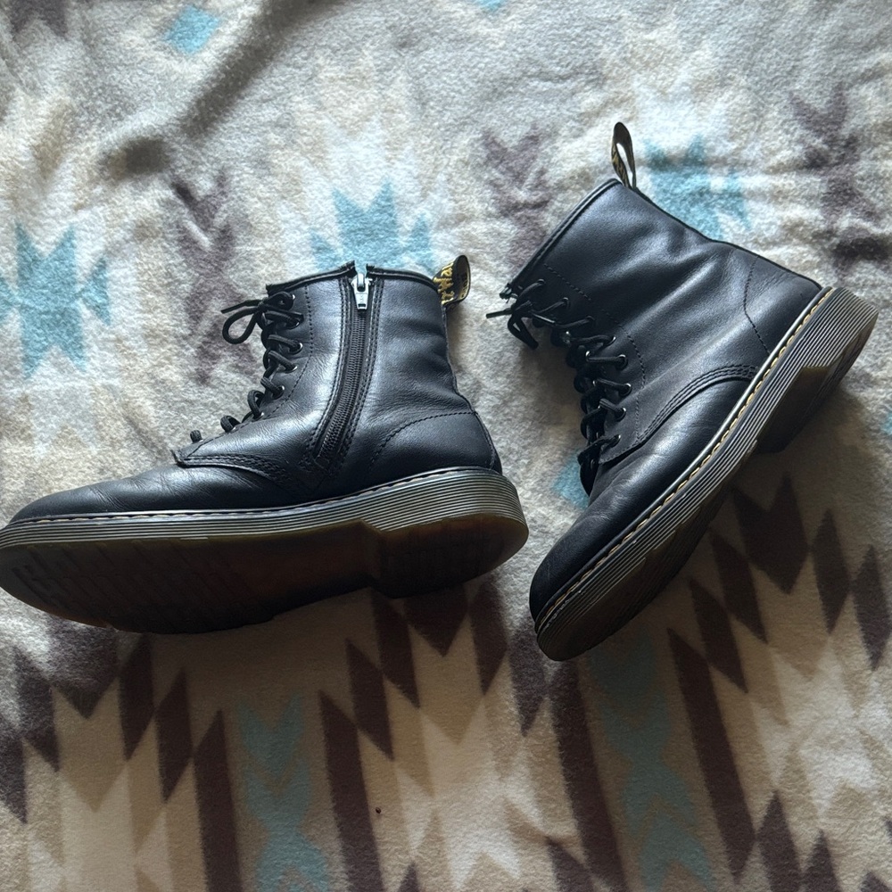 Dr. Martens Black Leather Lace-Up Ankle Boots with Side Zipper